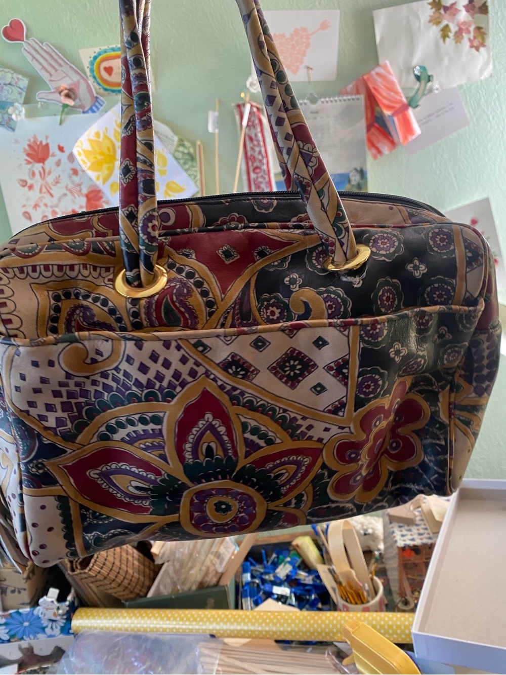 Handheld Floral Patchwork Tote Bag - Multicolor